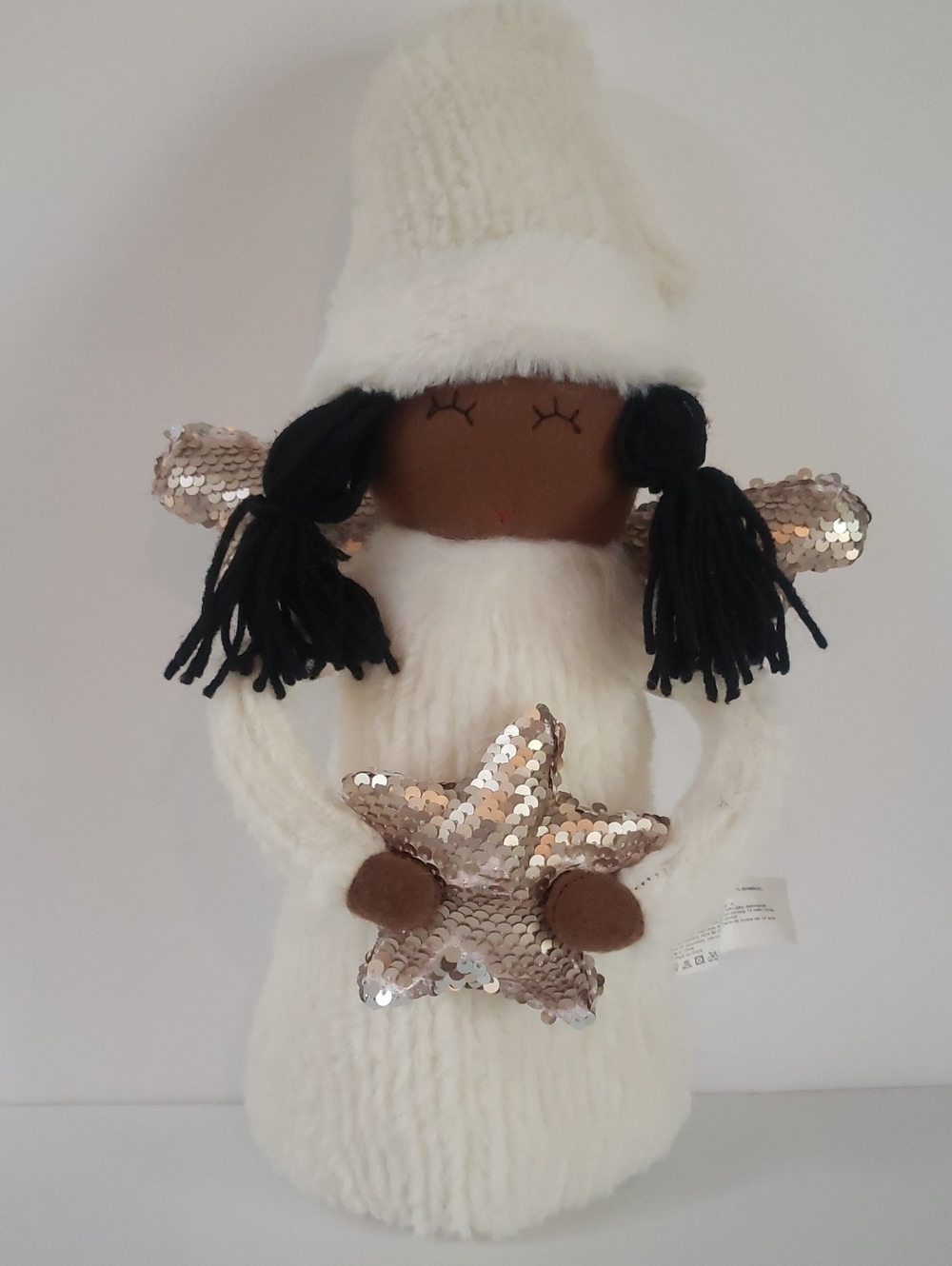Plush Black Angel NWOT with Rose Gold Sequin Star and Wings